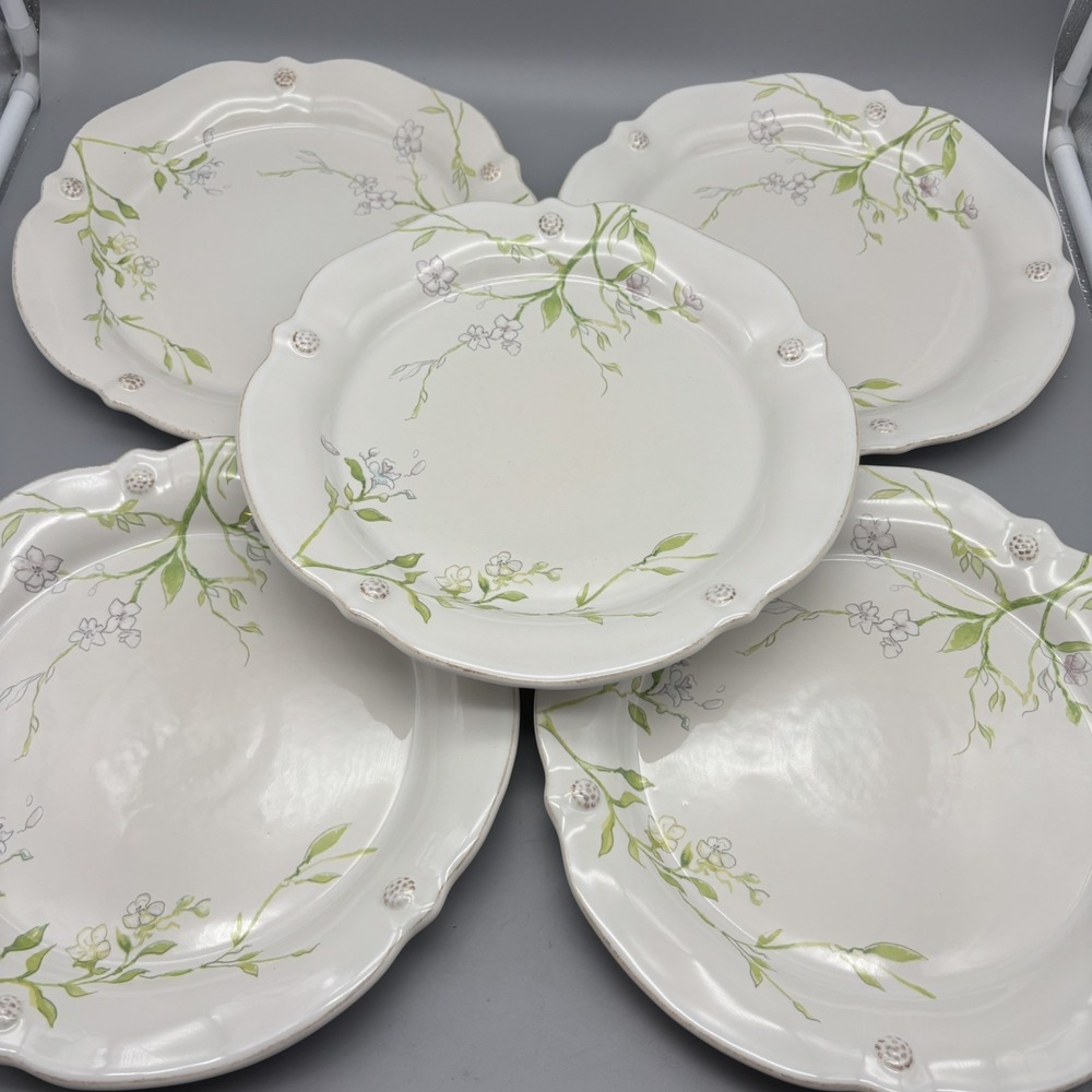 Set of 5 Juliska Berry & Thread Floral Sketch Jasmine Dinner Plates 11"